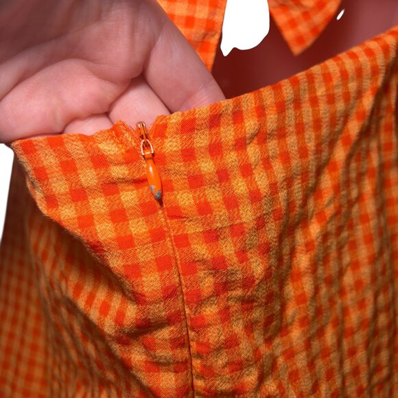 Louna Orange Gingham Puff Sleeve Mini Dress Size Large - Picture 7 of 7